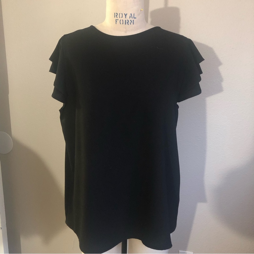 Ces Femme flutter sleeve black crepe shirt L/XL